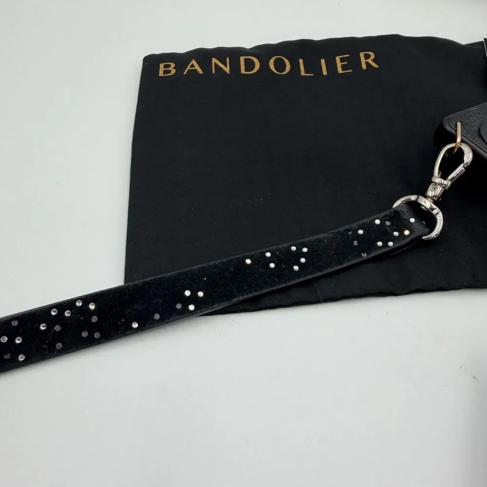 BANDOLIER Black Leather Crossbody iPhone 13/14 Pro Max Case; Rhinestone Strap - Picture 12 of 13